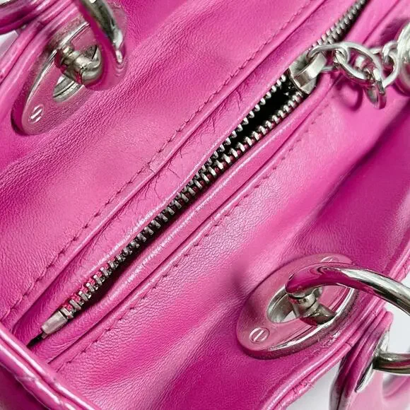 CHRISTIAN DIOR Pink Lambskin Leather Shoulder Bag - Picture 15 of 16